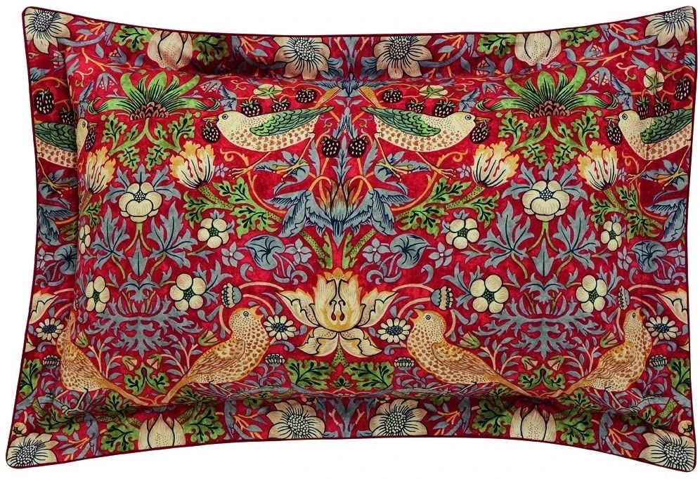 Morris & Co Strawberry Thief Oxford Pillowcase - Crimson 3 Morris & Co Strawberry Thief Oxford Pillowcase - Crimson